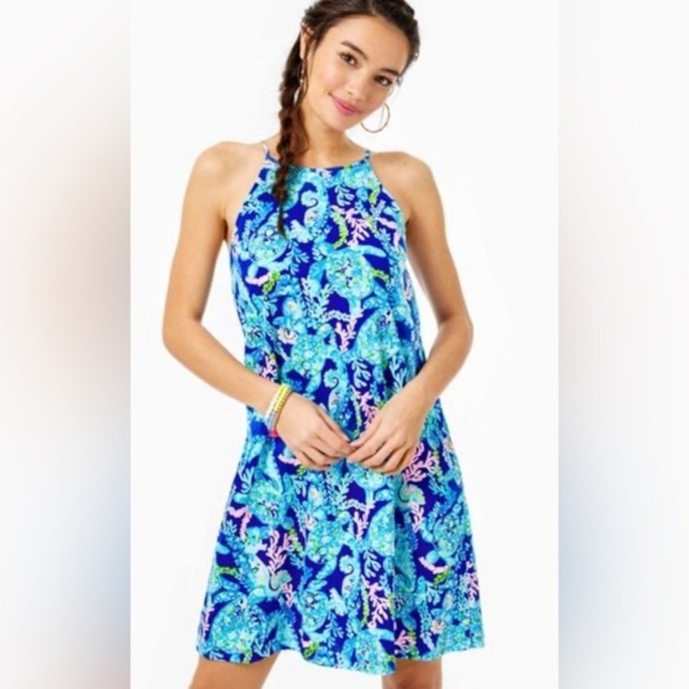 Lilly Pulitzer Margot Swing Dress L Corsica Blue Turtle Villa Coastal Preppy